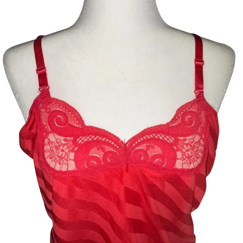 Vintage red lace and satin loungewear cami and shorts set
